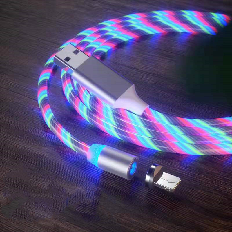 Colorful LED USB cable on a wooden surface