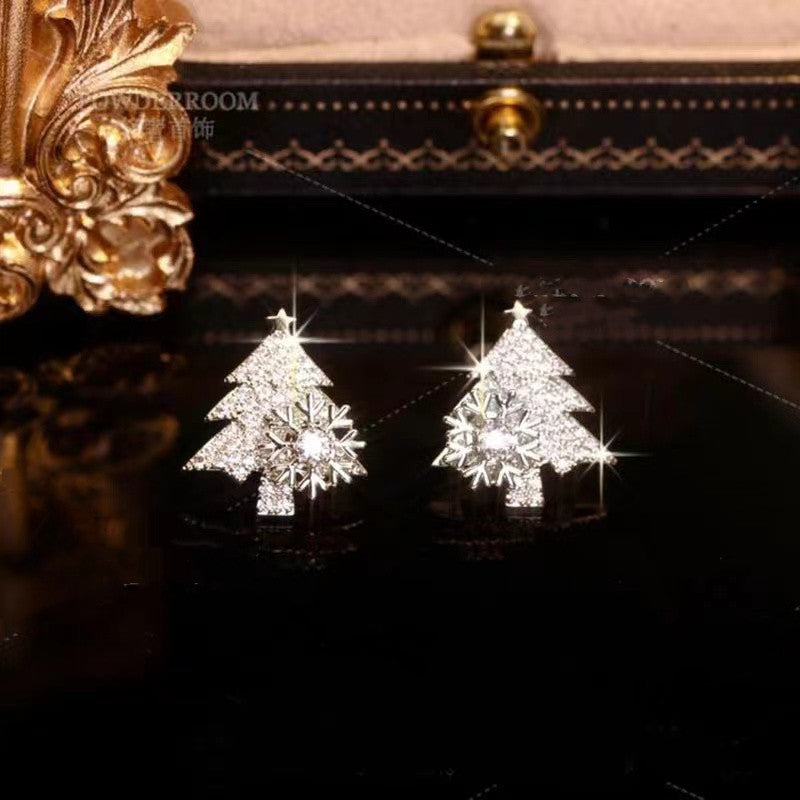 ✨ Sparkling Rotatable Christmas Tree Stud Earrings - Shiny Rhinestone Snowflake Design | Must-Have Xmas & New Year Gift Jewelry