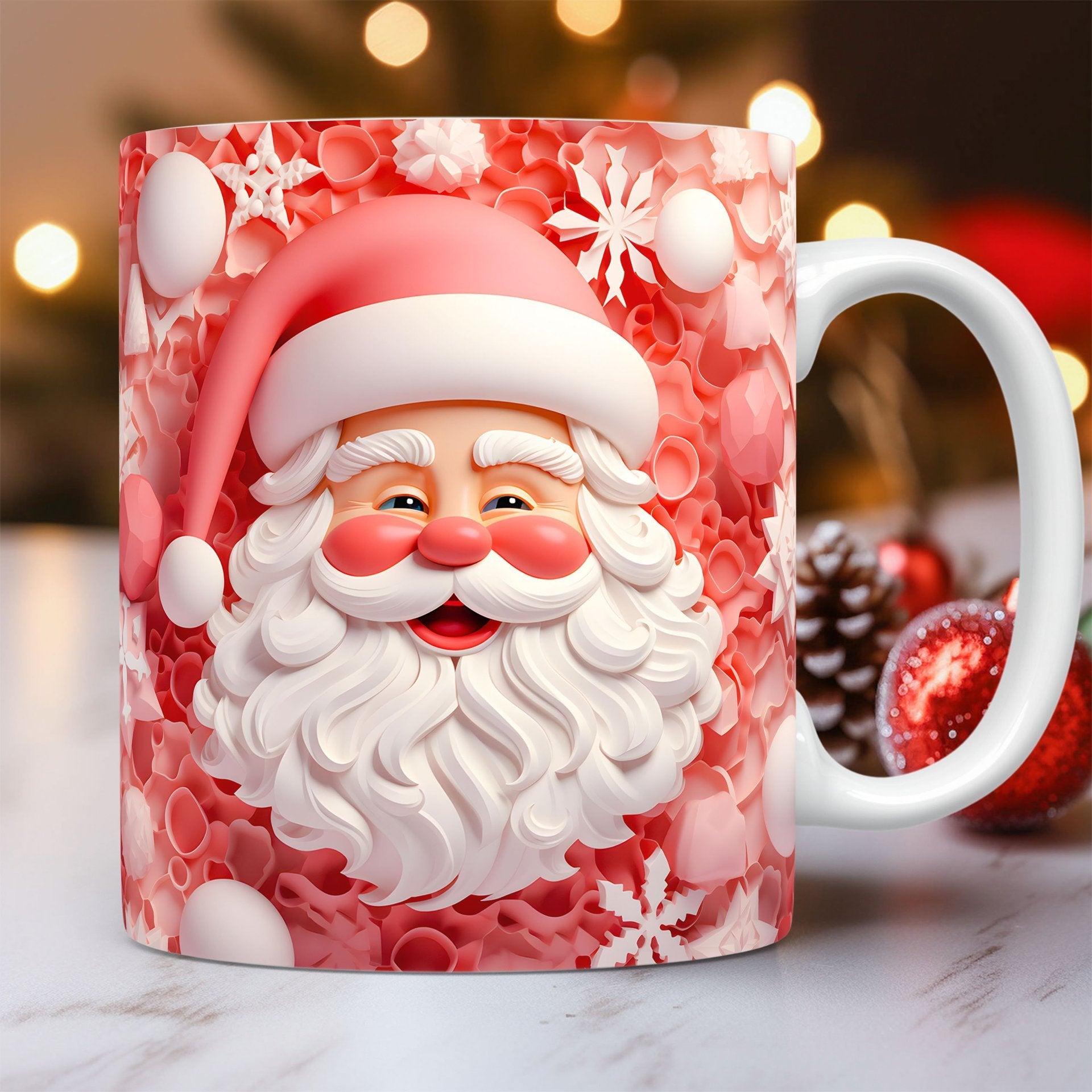 3D Christmas Ceramic Mug with Santa and Snowman design. Perfect holiday gift for coffee and hot chocolate lovers.