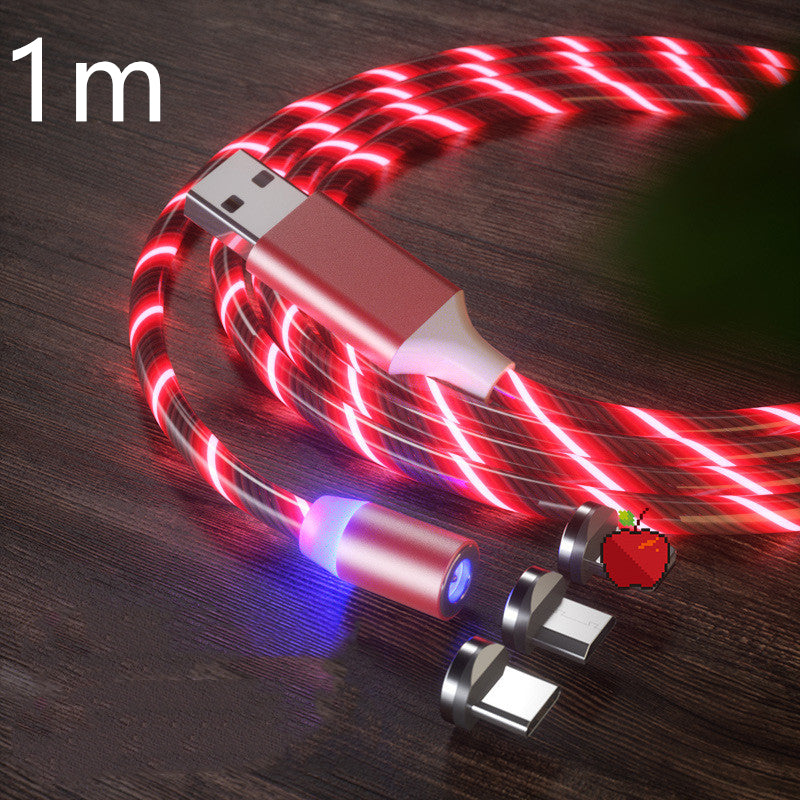 Red LED light-up USB cable on a wooden surface with '1m' label.