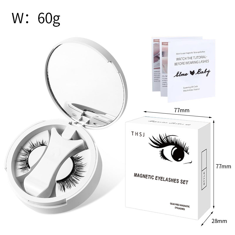 Magnetic eyelashes set with packaging and measurements on a white background