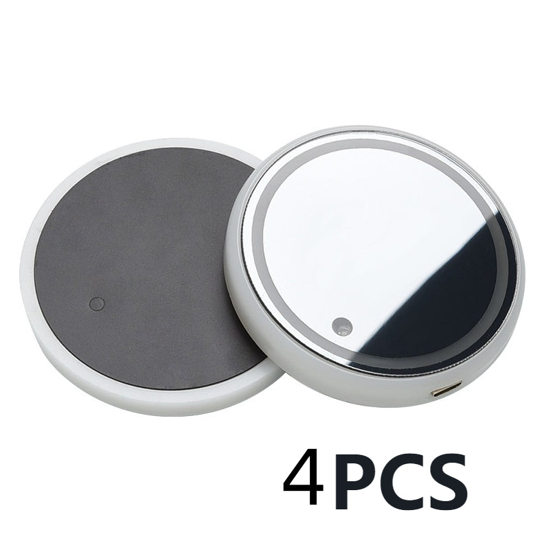 Two round magnetic coasters with one gray and one silver, labeled '4 PCS' on a white background.