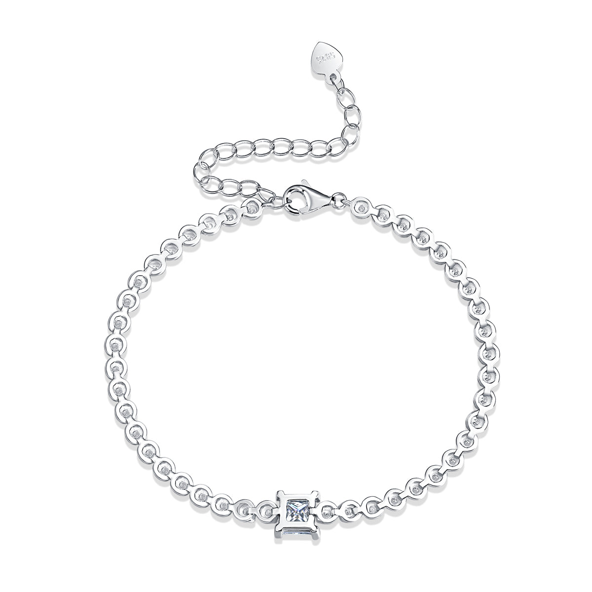 Silver bracelet with a small diamond on a white background