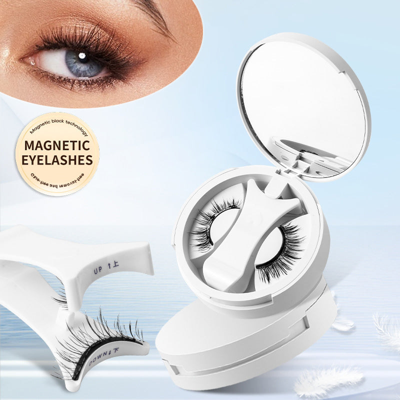 Magnetic eyelashes with a compact case on a light blue background