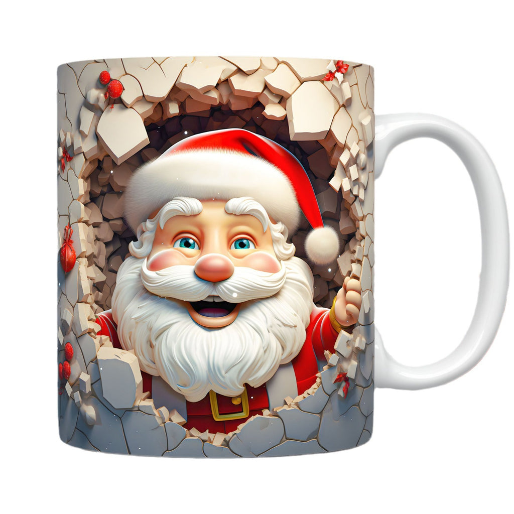 3D Christmas Ceramic Mug with Santa and Snowman design. Perfect holiday gift for coffee and hot chocolate lovers.