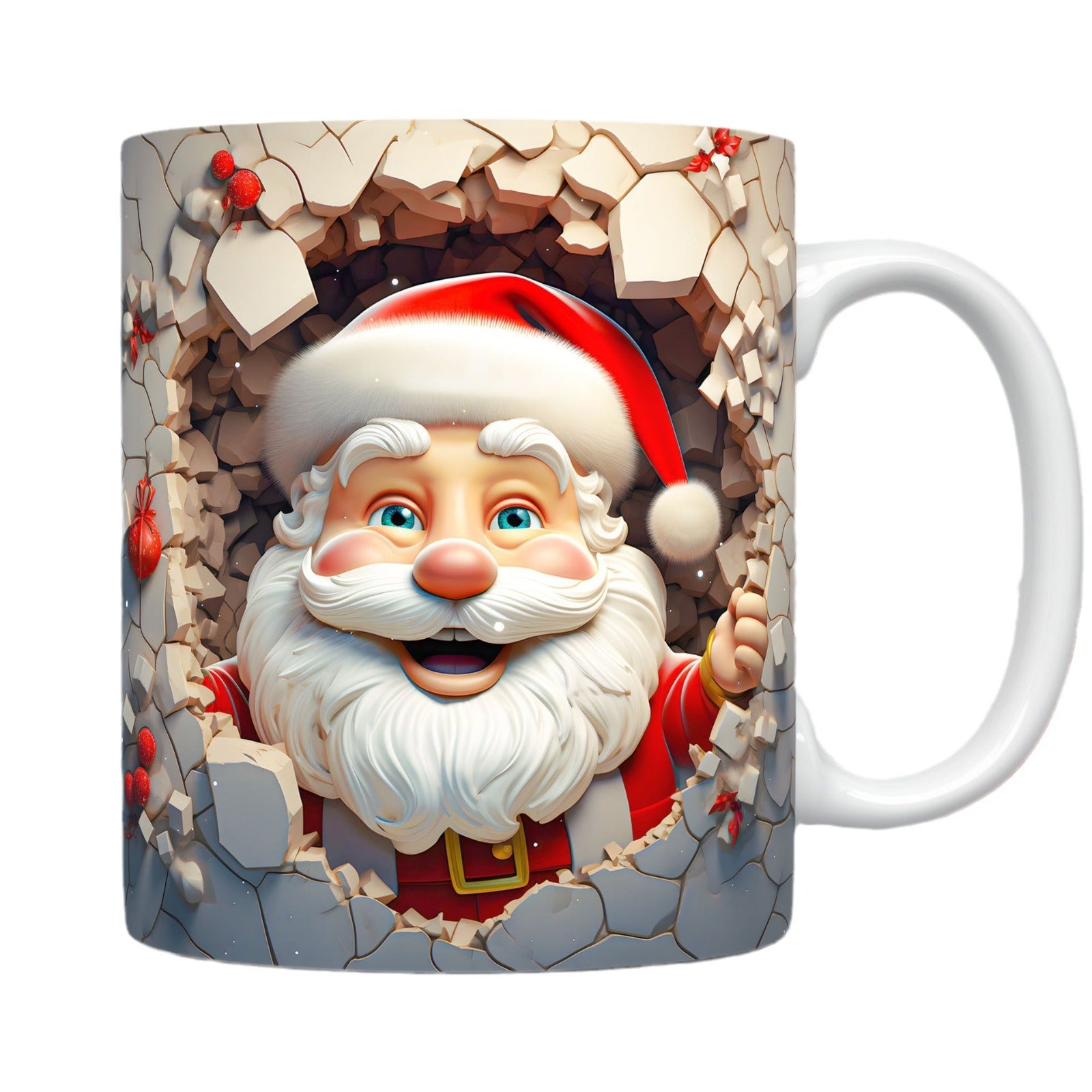 3D Christmas Ceramic Mug with Santa and Snowman design. Perfect holiday gift for coffee and hot chocolate lovers.