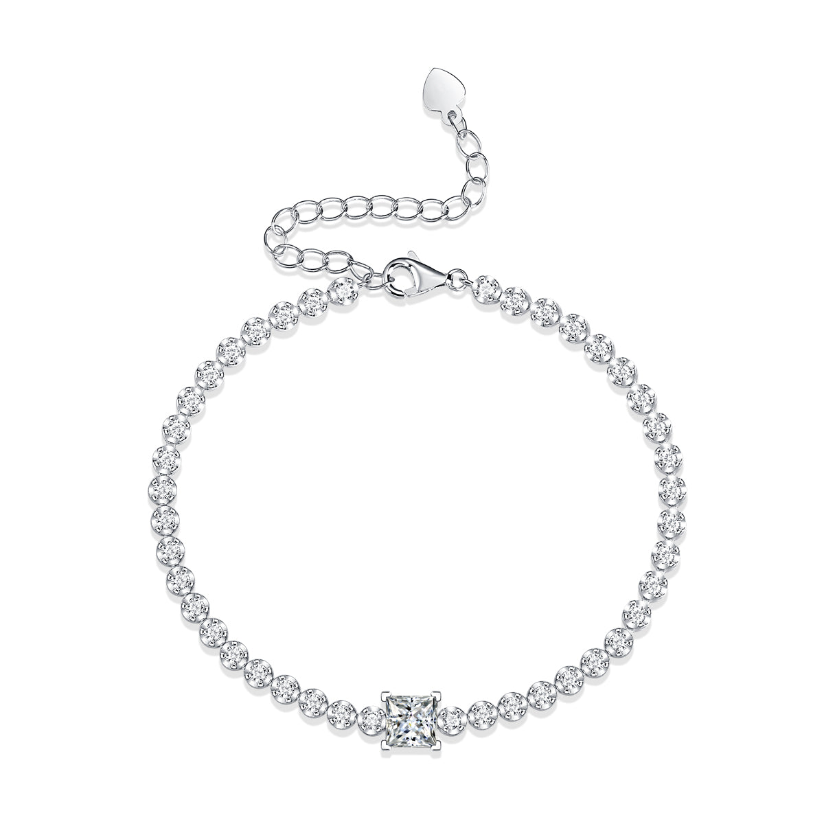 Silver bracelet with clear gemstones on a white background