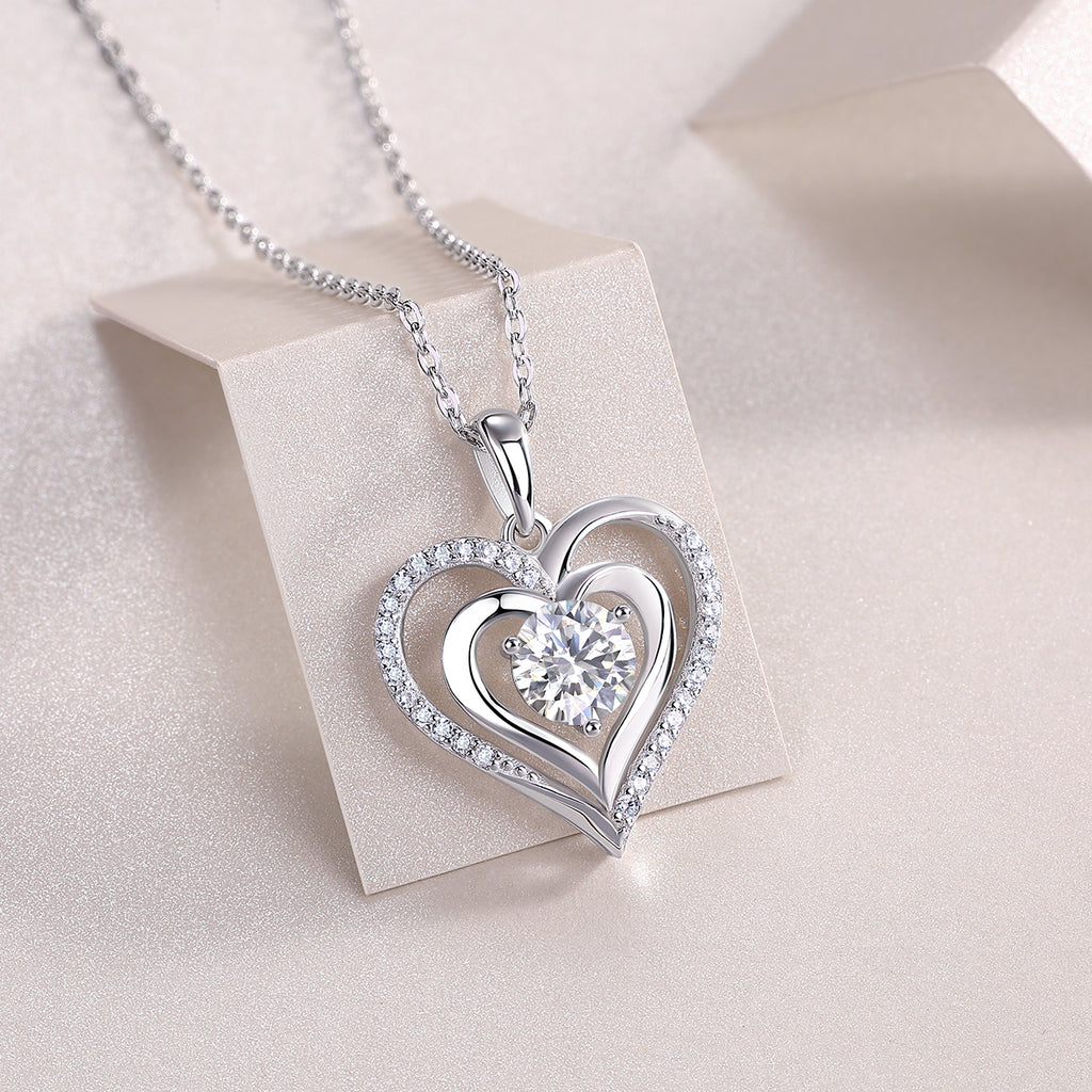 Heart-to-Heart Connection 1ct Moissanite Necklace - S925 Platinum
