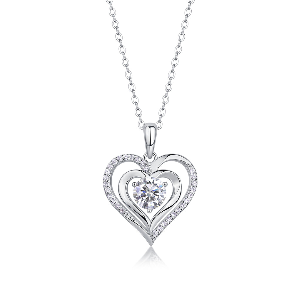 Luxury Diamond Accented Double Heart Silver Necklace Gift