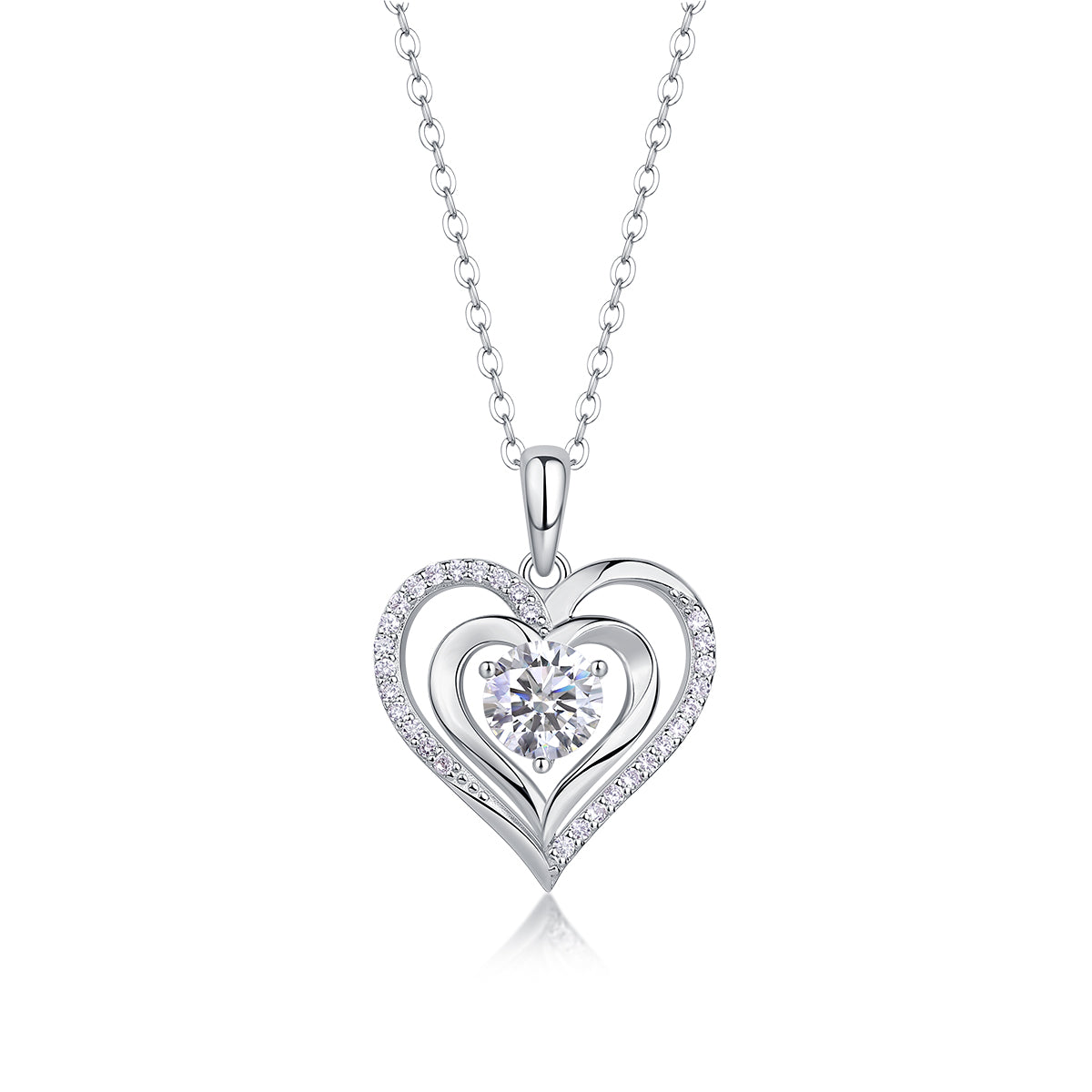 Luxury Diamond Accented Double Heart Silver Necklace Gift