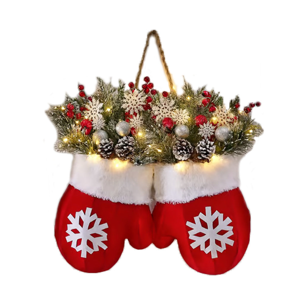 Red Mitten Wreath Hanging on White Front Door