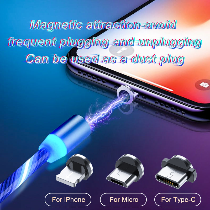 Magnetic cable connector with text on a blue and purple gradient background