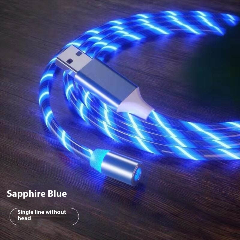 Sapphire blue USB cable on a wooden surface
