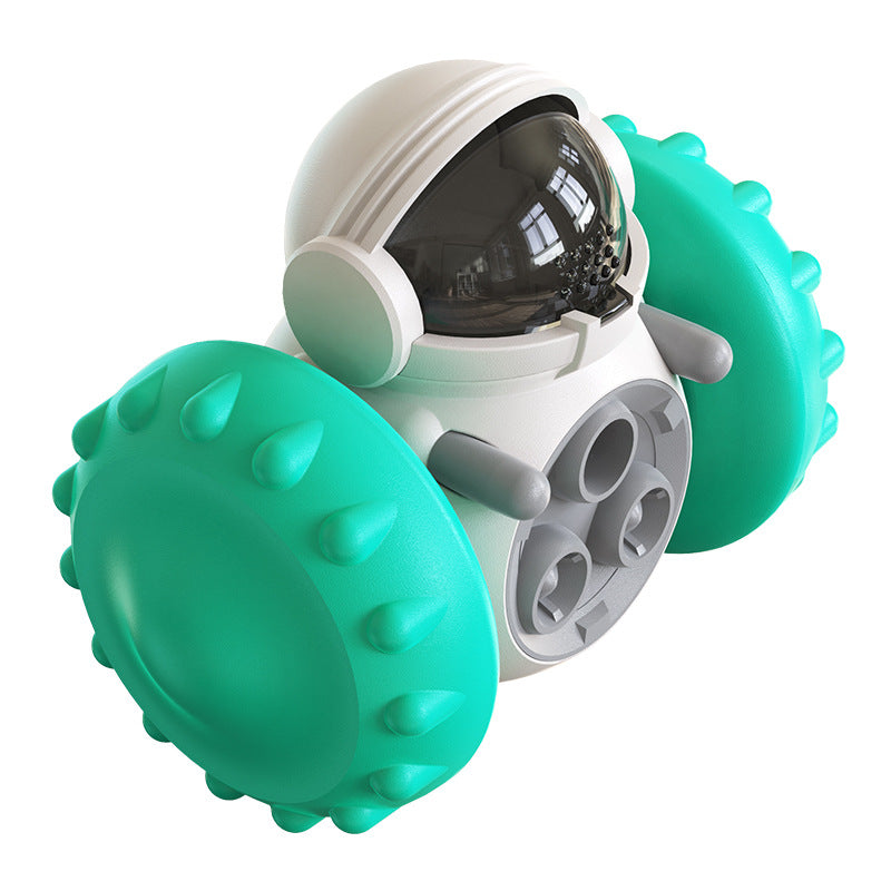 Toy robot with green and gray design on a white background