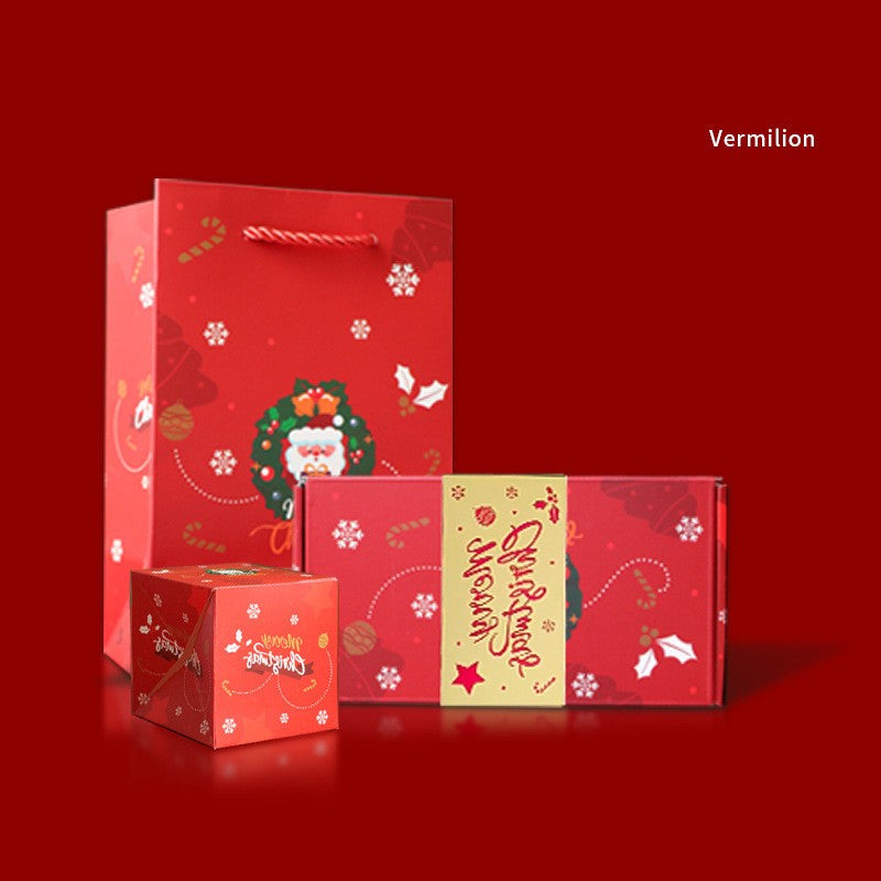 Premium collection of red and green Christmas surprise gift boxes and packaging bags, including small bounce boxes